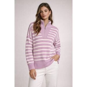 NEW Land’s End Lilac Stripe 3/4 Zip Cotton Sweater | Coastal Preppy
